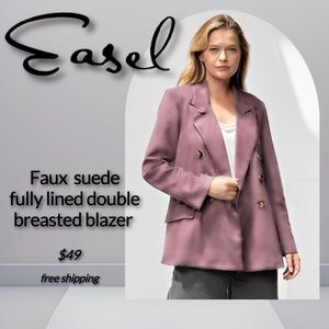 EASEL Suede-Look Double Breasted Fully Lined Blazer Pockets Easy Care Luxurious